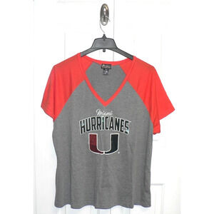 Gameday‎ Couture Women's Sequin Miami Hurricanes V-Neck Short Sleeve Tee 2XL $48